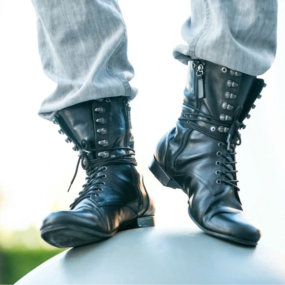 The King Dance Combat Boots unisex Club Exx Burning Man Buckle D Ring Lace Up Combat Boots  main image 4